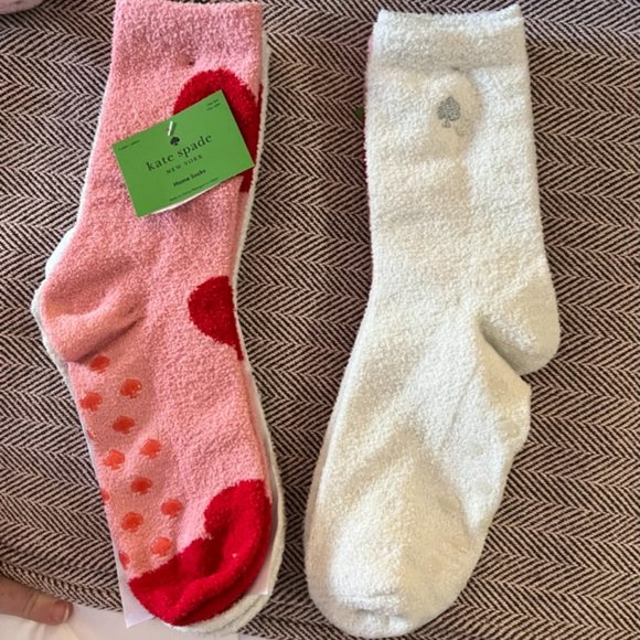 kate spade pink heart fuzzy fluffy slipper socks set of 2 nwt - Picture 6 of 6